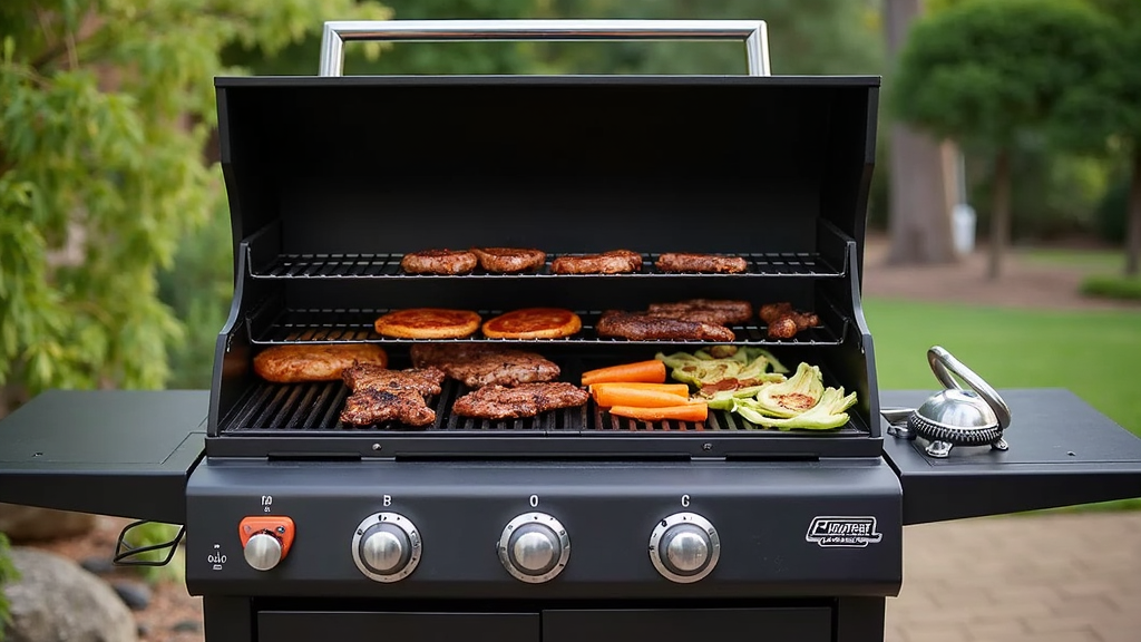 A backyard grill with a two zone charcoal setup and steak, chicken, and vegetables cooking over indirect heat.