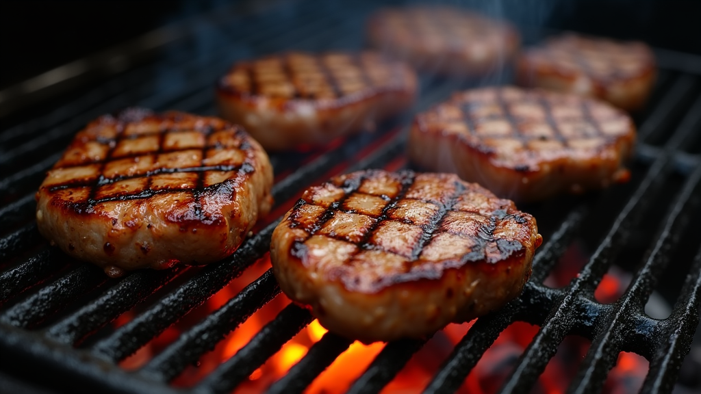Close-up of perfectly seared steak with grill marks on a smoky barbecue grill