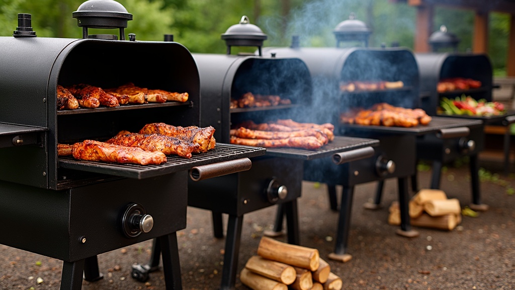 A variety of classic barbecue styles with smokers, wood, and traditional meats
