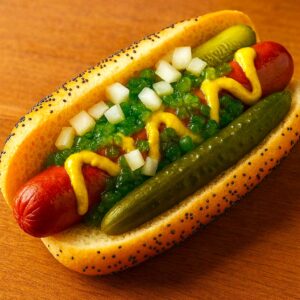 Classic 'all-beef' hot dog poppy seeds bun