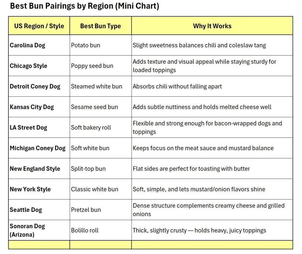 Hot Dog Buns Pairings by Region US